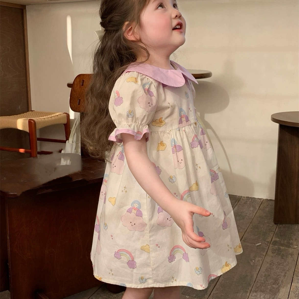 女童连衣裙夏装2025新款洋气儿童棉布裙子夏季小女孩泡泡袖公主裙
