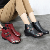 民族风复古女鞋 软底真皮中老年大码 短靴女41 秋冬新款 43妈妈棉鞋