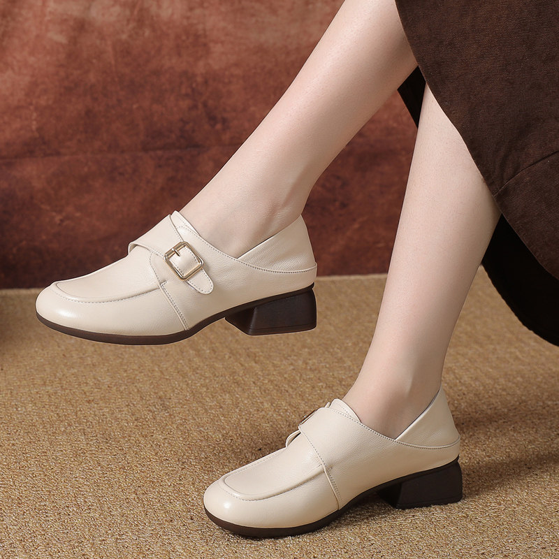 真皮英伦风小皮鞋女2025春秋新款软皮软底乐福单鞋低跟女鞋妈妈鞋,女鞋,深口单鞋,淘宝优惠券,粉丝福利购,淘宝优惠卷
