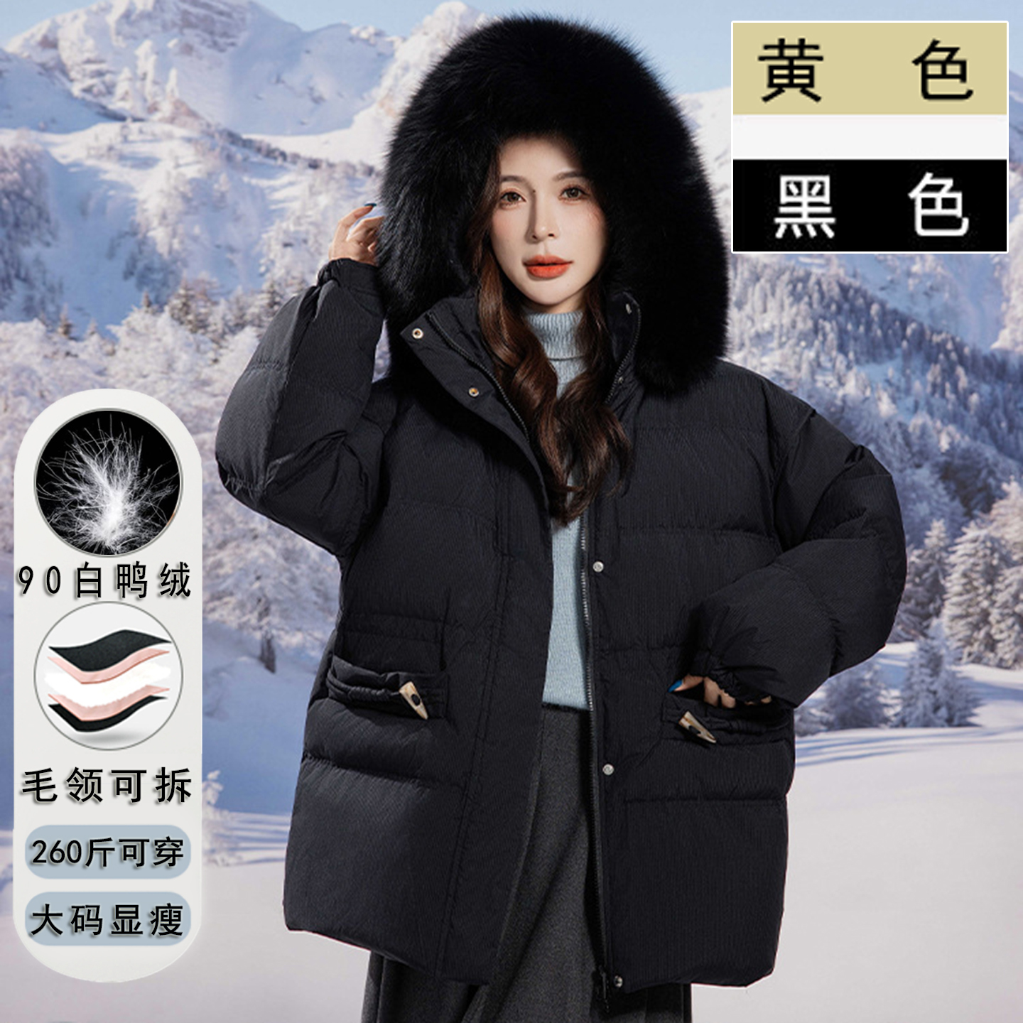 200斤特大码狐狸毛领90白鸭绒羽绒服女冬季胖mm宽松显瘦厚外套300