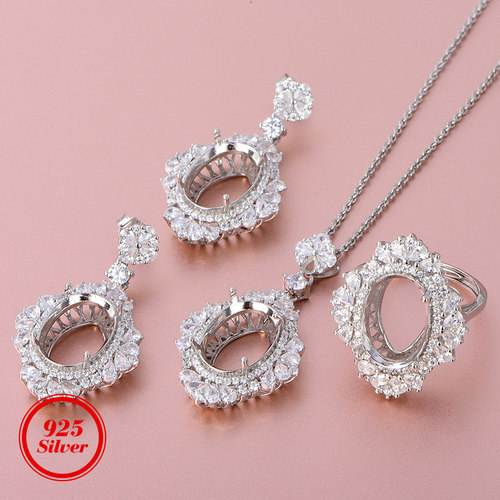 纯银戒指吊坠耳环套装托豪华满钻