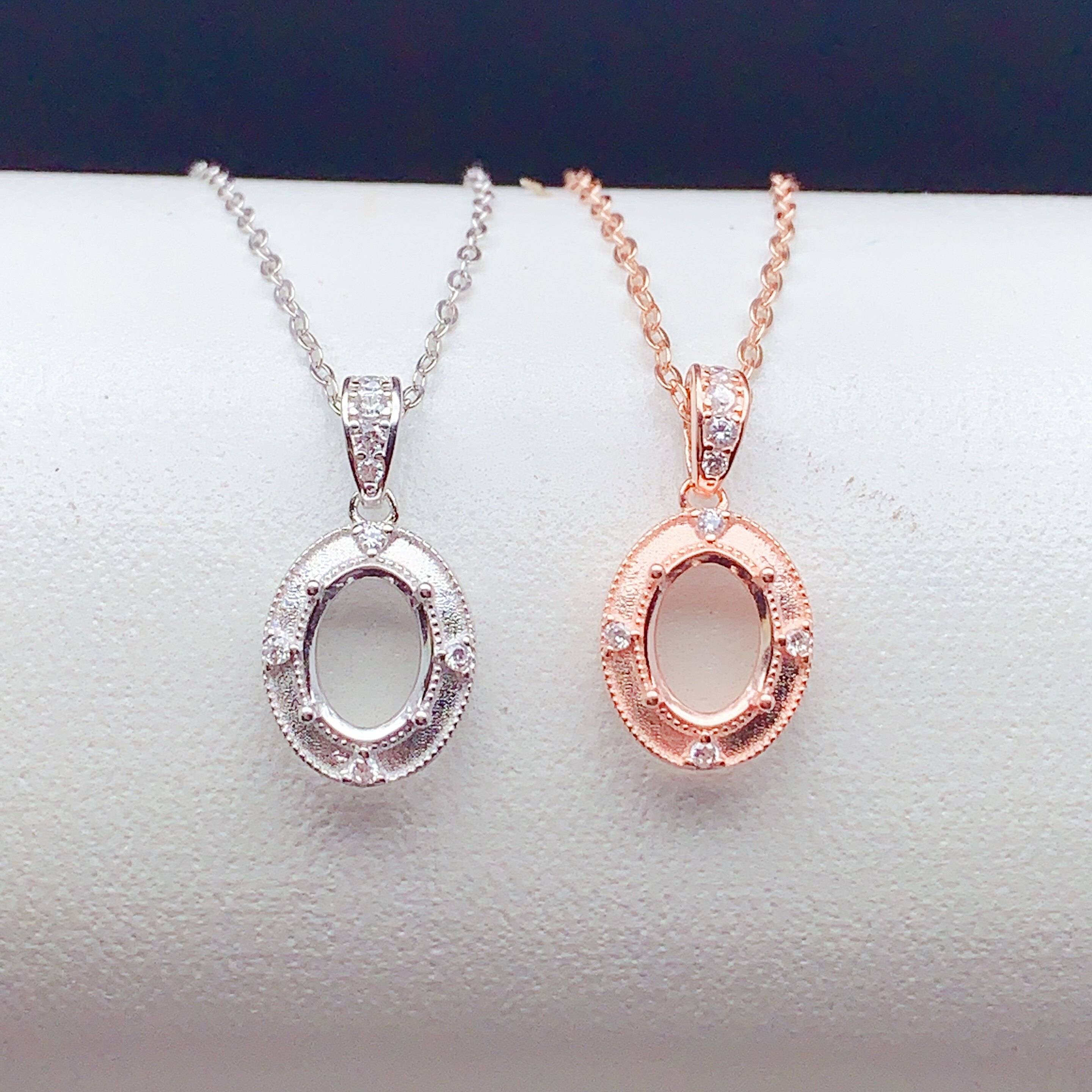 全新女日韩S925纯银日韩时尚个性漂亮 6*8mm 椭圆吊坠空托