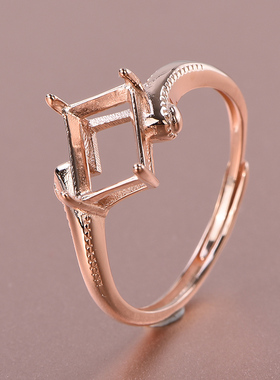 简约S925银戒指托镶嵌长方6*8mm