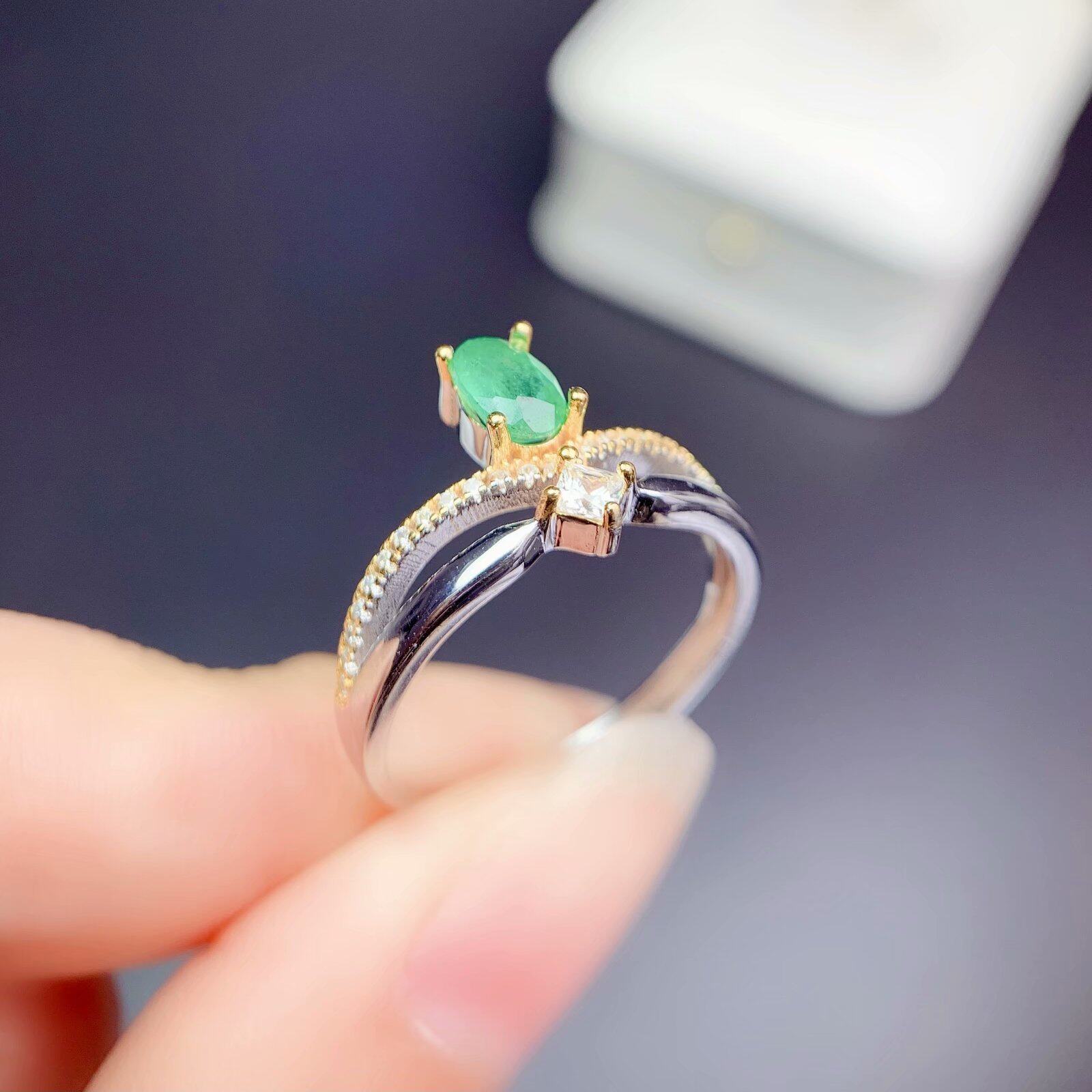 新款925银镀金双色戒指空托时尚个性镶嵌椭圆4*6mm碧玺彩宝红蓝宝