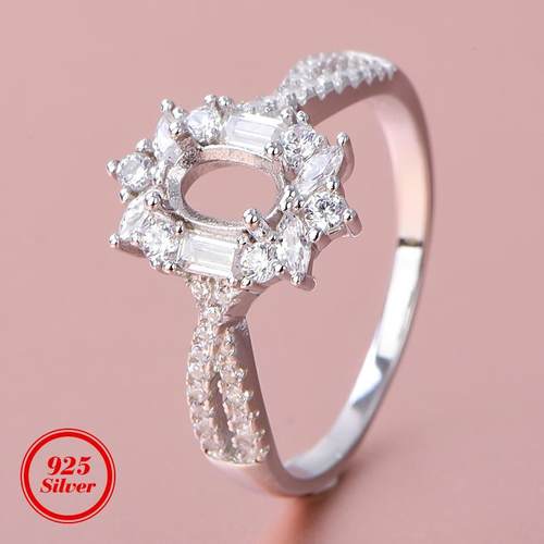 925银镀金戒指空托镶嵌椭圆4*6mm