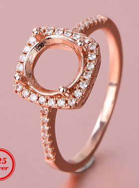 S925银镀金戒指空托8*8mm