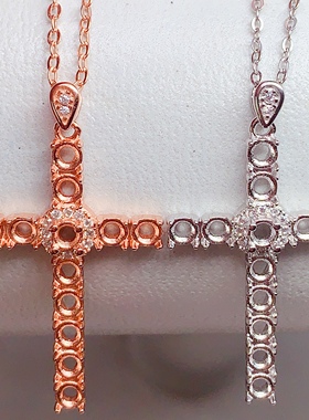 十字架吊坠空托镶嵌3*3mm翡翠