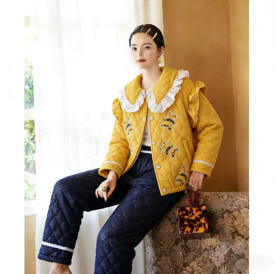 pinkgrape面包服宽松冬季女睡衣立领休闲短版夹棉加厚外穿家居服