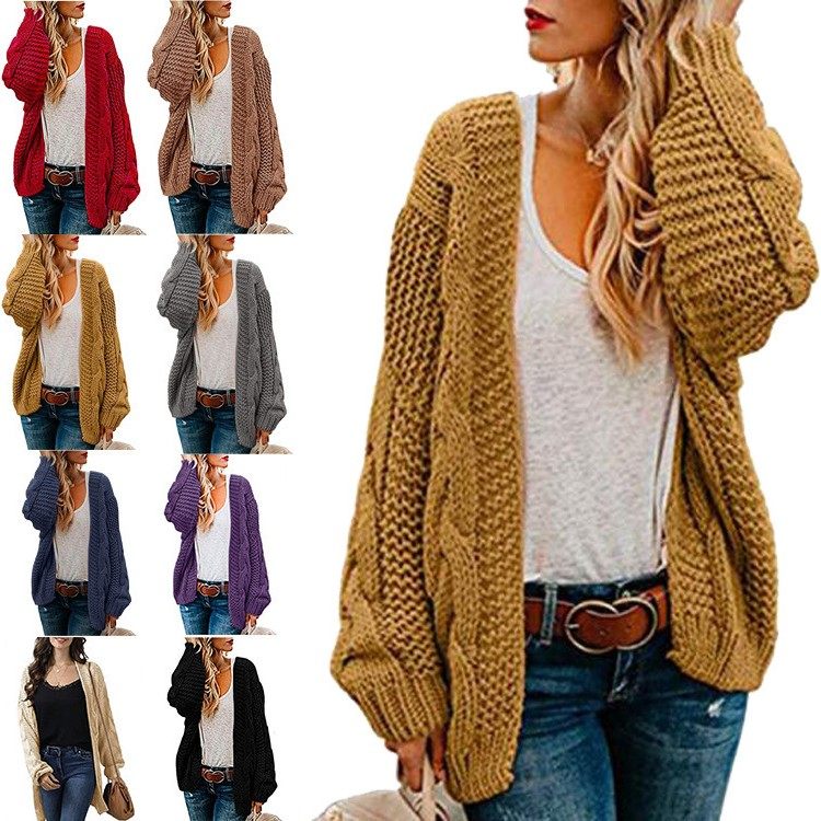 欧美春秋新款粗针麻花针织开衫女中长款纯色休闲宽松外套开衫,个性定制/设计服务/DIY,连衣裙加工定制,淘宝优惠券,粉丝福利购,淘宝优惠卷