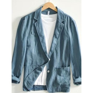 单层外套纯色棉麻休闲时尚 跨境男装 休闲西装 男士 男上衣 亚马逊爆款