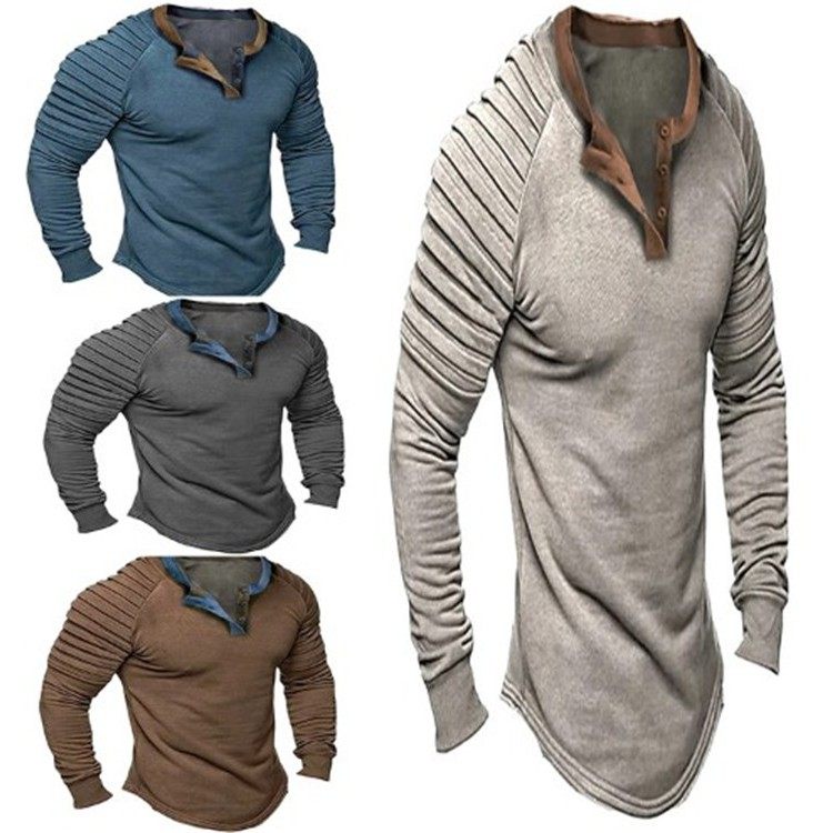 男式亨利纯色套头宽松休闲立领撞色褶皱长袖衬衫,个性定制/设计服务/DIY,连衣裙加工定制,淘宝优惠券,粉丝福利购,淘宝优惠卷