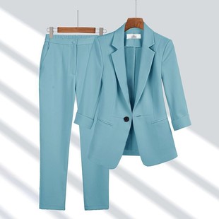 气质修身 职业套装 西装 简约纯色大码 西服两件套 女春夏新款