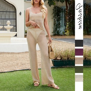 欧美女装 跨境亚马逊热卖 针织衫 短款 夏季 沙滩背心套装 新款