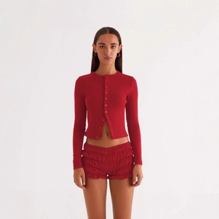 修身 外贸休闲针织开衫 高级感纽扣上衣女 跨境欧美新款 春喜季