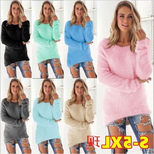 跨境亚马逊沃尔码 女装 秋冬季 纯色长袖 毛衣上衣 时尚