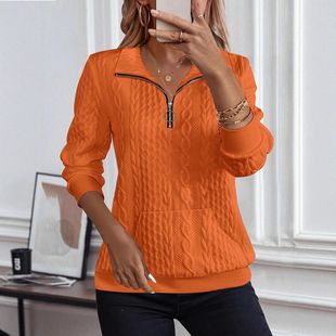 口袋卫衣女装 休闲翻领拉链长袖 跨境亚马逊欧美外贸新款 秋冬季