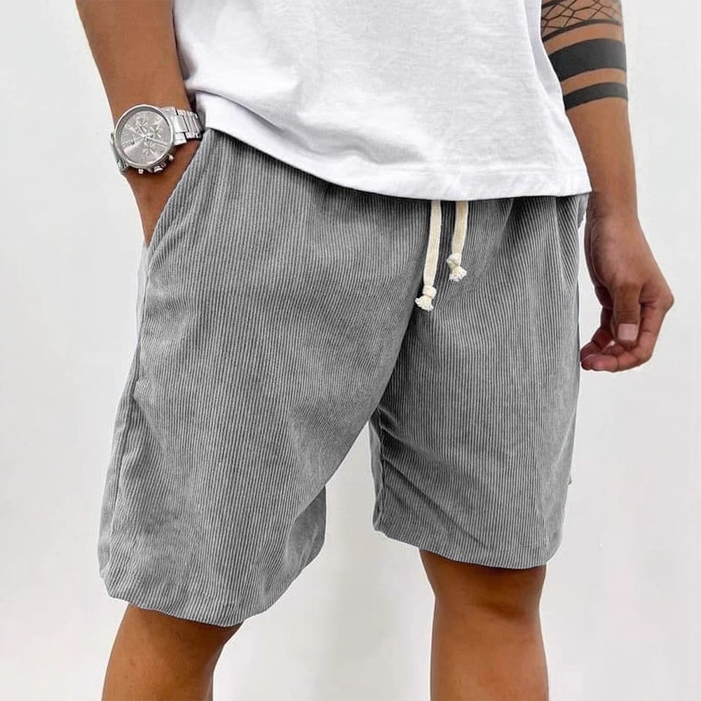 欧美外贸新款男士夏季休闲抽绳灯芯绒复古短裤