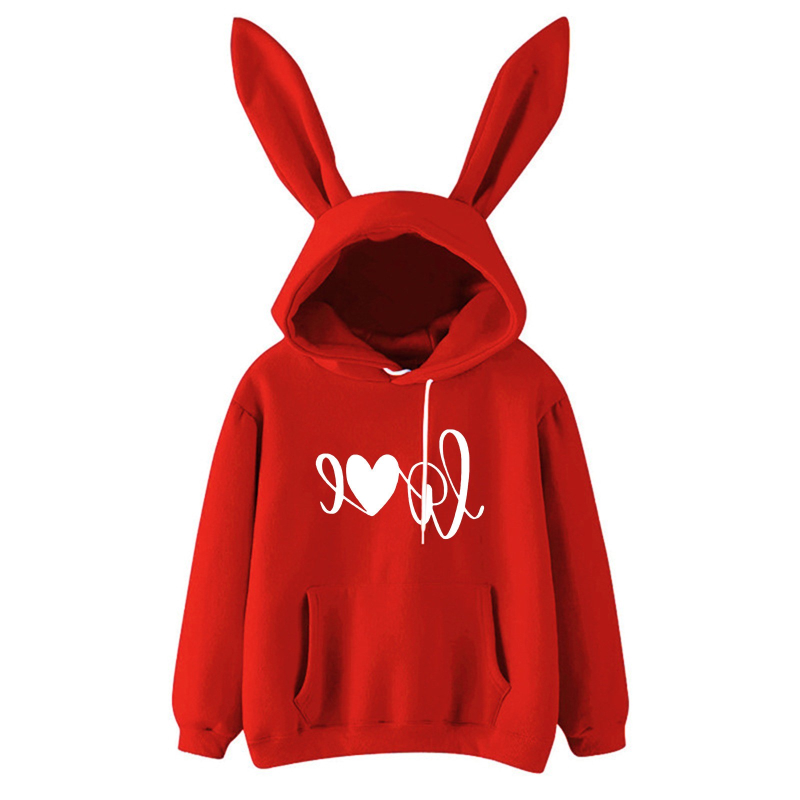 秋冬新款女装原宿卫连帽兔子卫衣爱心宽松型休闲女装上衣
