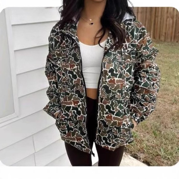 跨境新款亚马逊热卖迷彩长袖拉链防雨外套女士休闲衫女士卫衣