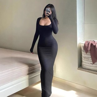 修身 新款 长款 独立站修身 紧身包臀鱼尾女士连衣 欧美跨境秋冬季