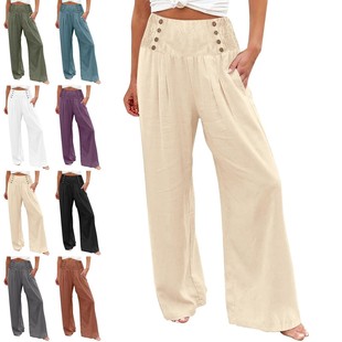 休闲高腰直筒打揽纽扣休闲裤 春夏季 跨境欧美亚马逊独立站新款