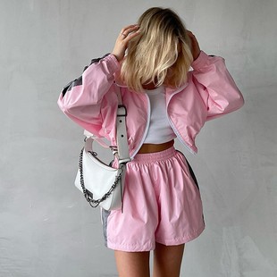 拉链运动开衫 长袖 外套短裤 套装 休闲两件套 外贸时尚 女士运动装 女装