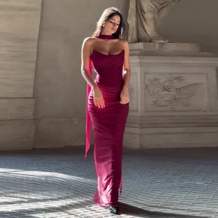 纯欲风性感修身 欧美亚马逊跨境女装 抹胸包臀连衣裙 新款 夏季