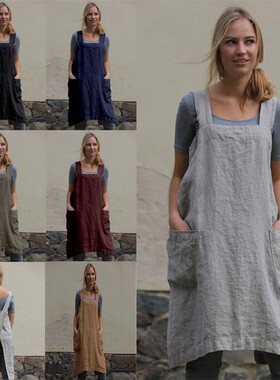 跨境货源女装棉麻围裙长围家居服宽松长款连衣裙厂家直销