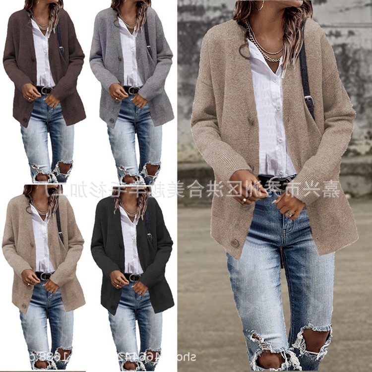 欧美跨境女装亚马逊秋冬新款休闲纽扣毛衣针织开衫女,个性定制/设计服务/DIY,连衣裙加工定制,淘宝优惠券,粉丝福利购,淘宝优惠卷