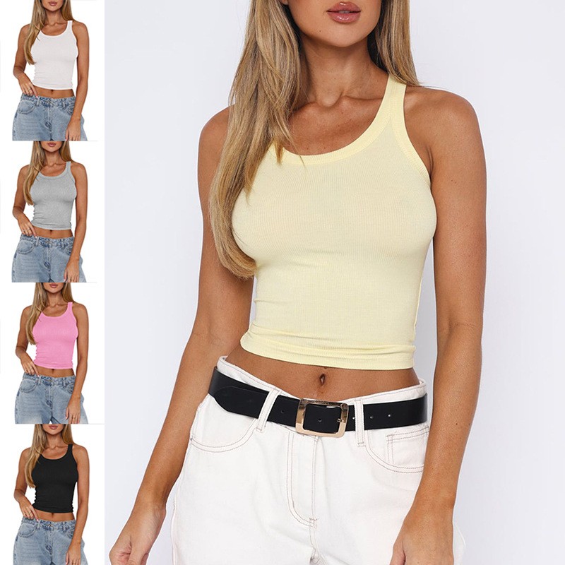 欧美跨境女装亚马逊夏季无袖针织螺纹修身性感辣妹吊带