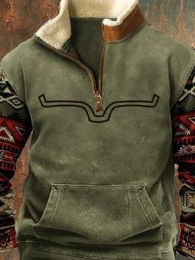 Men's long sleeved half zippered printed jacket jacket