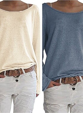 亚马逊外贸跨境女装爆款 欧美纯色针织女士恤上衣打底衫