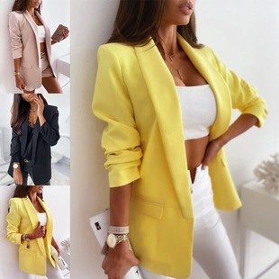 小西装 纯色长袖 女士上衣外套 欧美跨境新款 独立站秋季