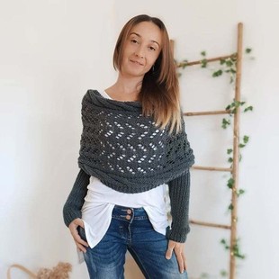 交叉毛衣针织长披肩保暖围巾一字领女 镂空短款 新款 亚马逊爆款