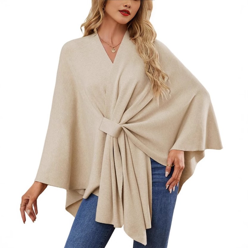 亚马逊爆款独立站_女士优雅一片式纯色柔软披肩外套斗篷上衣