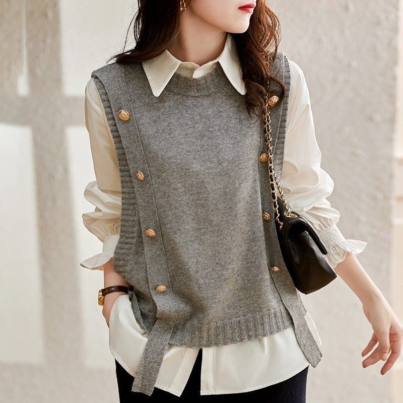 春秋季圆领套头洋气休闲时尚纽扣针织马甲背心毛衣女上衣外搭,个性定制/设计服务/DIY,连衣裙加工定制,淘宝优惠券,粉丝福利购,淘宝优惠卷