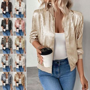 外套修身 时尚 显瘦休闲夹克上衣 纯色拼接薄款 欧美跨境春秋新款