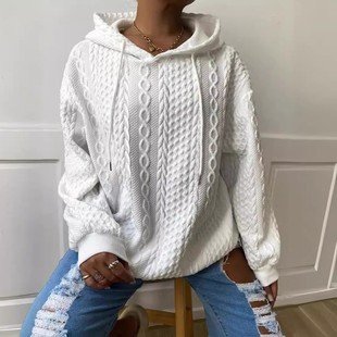 时尚 女装 麻花口袋连帽上衣卫衣女 亚马逊跨境欧美新款 春季