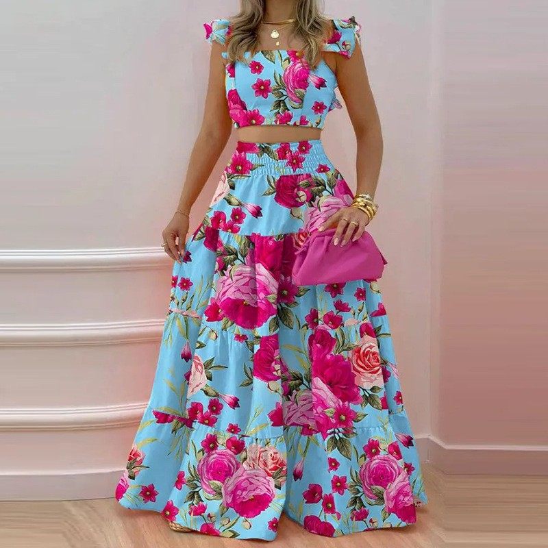 春季新款欧美亚马逊通勤中腰性感吊带大摆裙时尚套装女两件套,个性定制/设计服务/DIY,连衣裙加工定制,淘宝优惠券,粉丝福利购,淘宝优惠卷