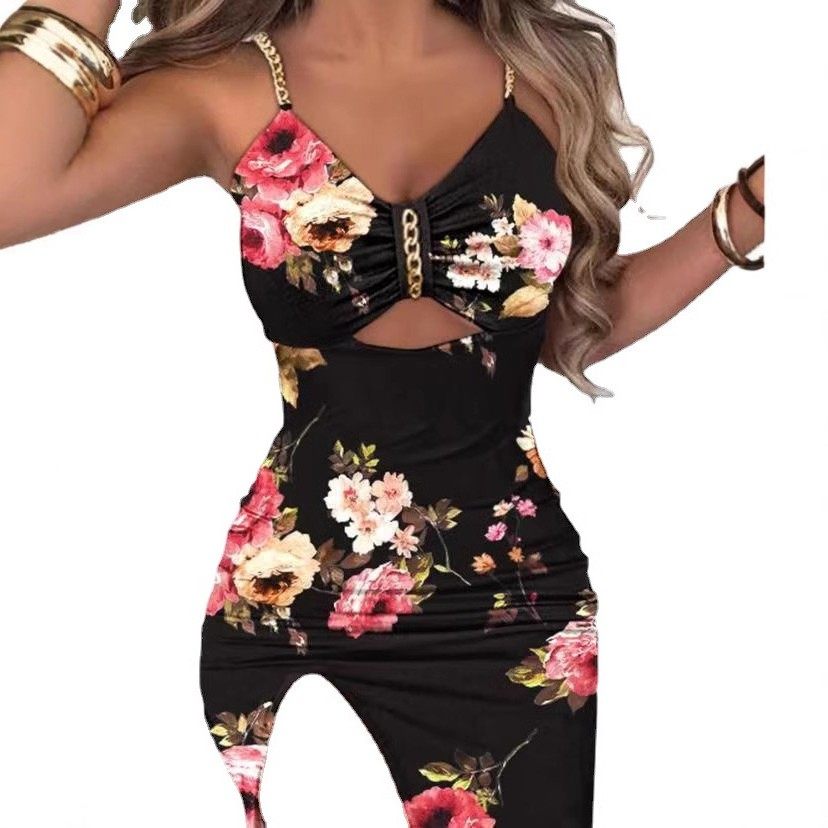 欧美夏季跨境新款女装裙子女链条肩带开叉吊带气质印花连衣裙,个性定制/设计服务/DIY,连衣裙加工定制,淘宝优惠券,粉丝福利购,淘宝优惠卷