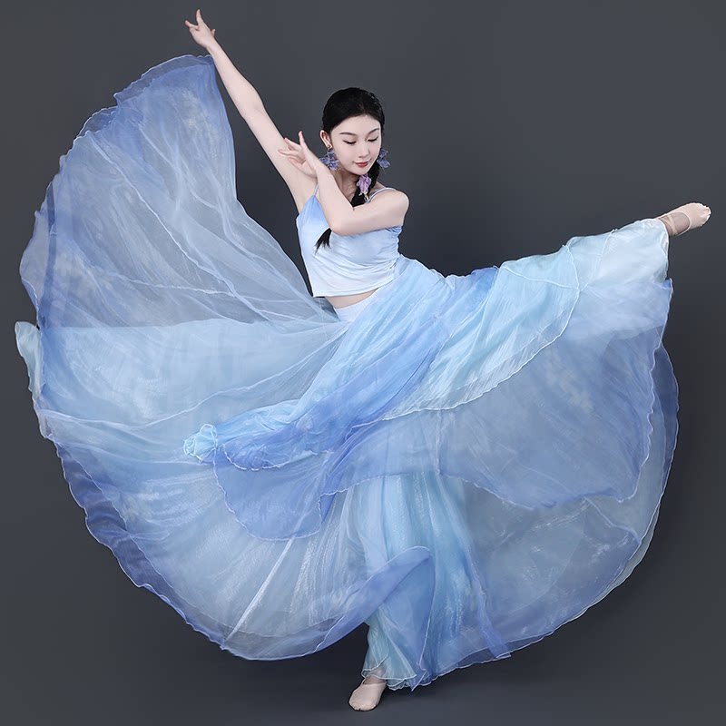 梦底海与天江上晚风吟飘逸大裙摆裙古典舞原创裙子