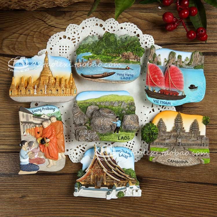 【桃乐西】热销3d越南缅甸柬埔寨老挝旅游纪念树脂冰箱贴磁贴