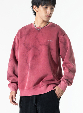 2025春秋新款扎染长袖t恤男美式内搭潮牌薄款卫衣重磅宽松打底衫