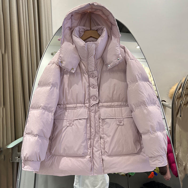 秋冬韩版时尚宽松收腰羽绒服女中长款加厚小个子休闲冬装外套连帽