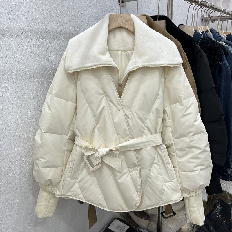 气质翻领小香风羽绒服女秋冬小个子收腰显瘦加厚外套