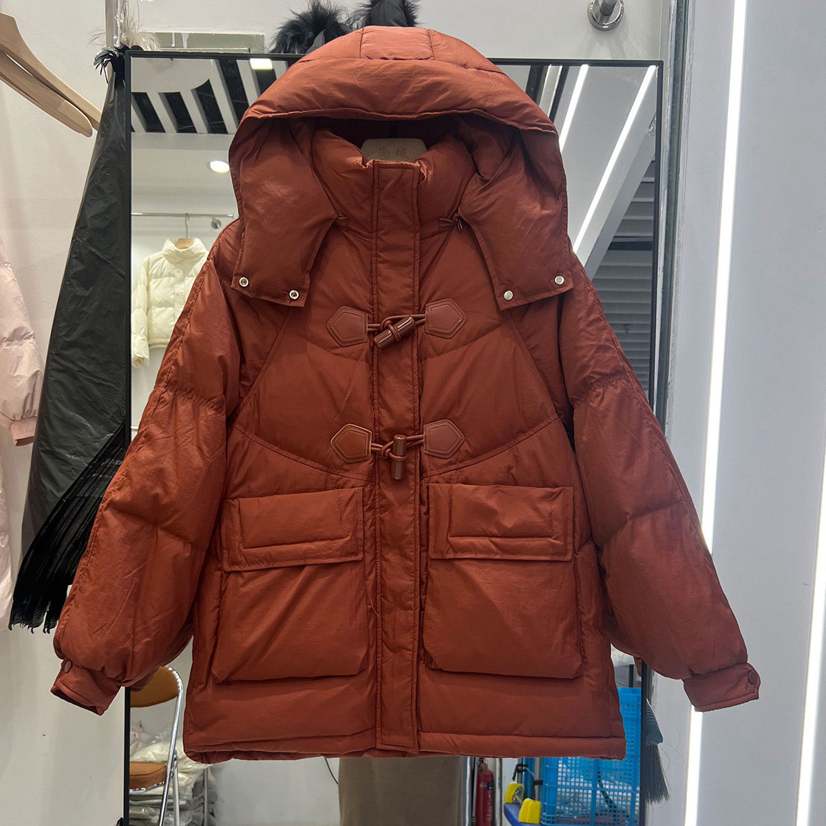 秋冬韩版牛角扣羽绒服女中长款宽松休闲加厚保暖冬装外套
