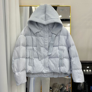 可拆卸针织帽韩版连帽羽绒服女款短款防风保暖加厚冬装外套