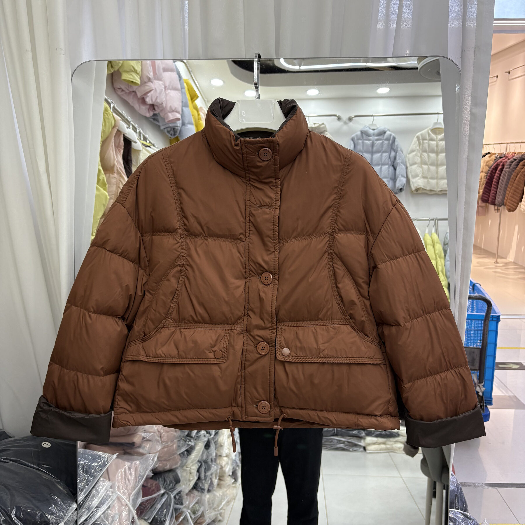 秋冬韩版宽松立领羽绒服女短款加厚保暖小个子面包服撞色拼接外套