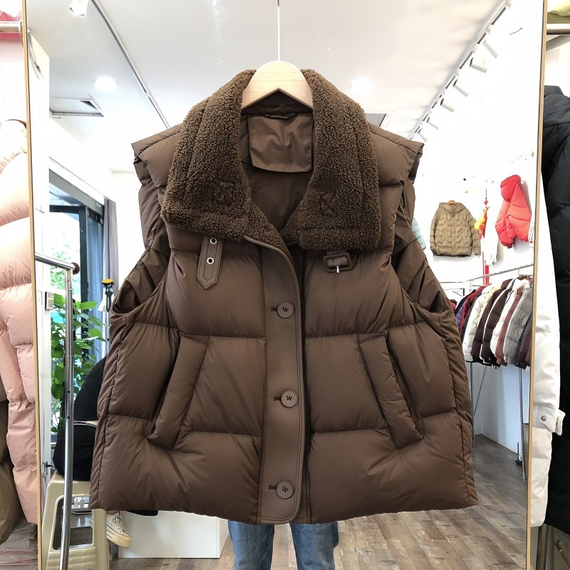 秋冬韩版宽松大码羽绒服女马甲背心羊羔领欧货爆款百搭无袖外套