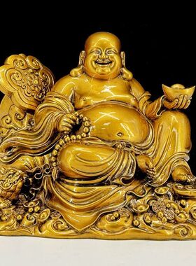 大肚弥勒佛开心笑佛摆件家用佛堂供奉神像树脂古铜色弥勒菩萨摆件